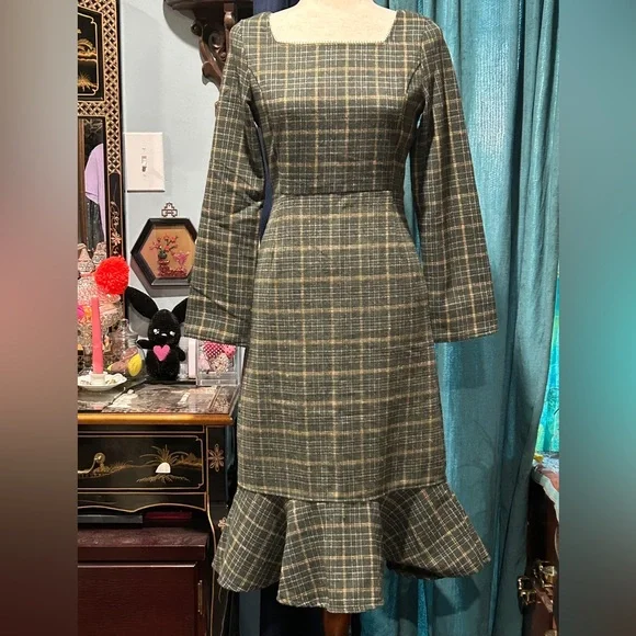 Green Plaid Midi Dress | Color: Green/Yellow | Size: S | Fescobar0413's Closet